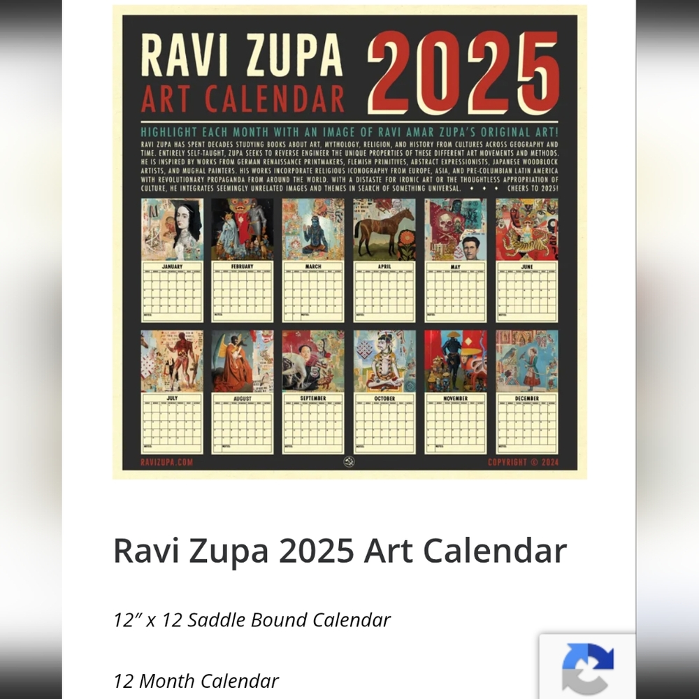 NWOT 2025 Ravi Amar Zupa Art Calendar